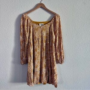Mustard Leopard Print Blouse with Puff Sleeves Size M